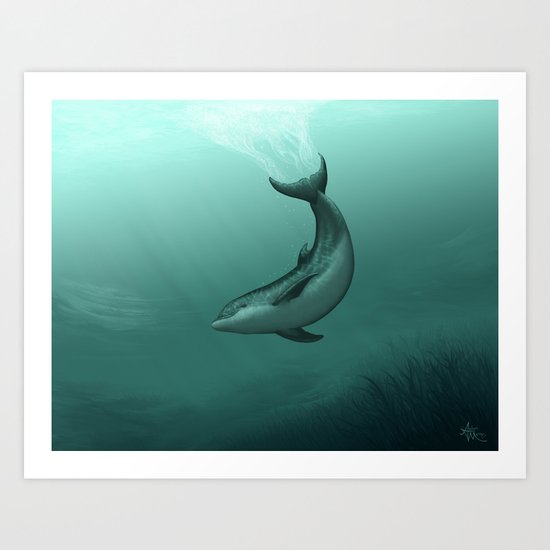 "Siren of the Lagoon" by Amber Marine ~ Indian River Lagoon Bottlenose Dolphin Art, (c) 2015 Art Print