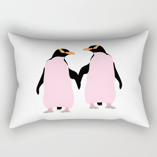 Gay Pride Lesbian Penguins Holding Hands Rectangular Pillow