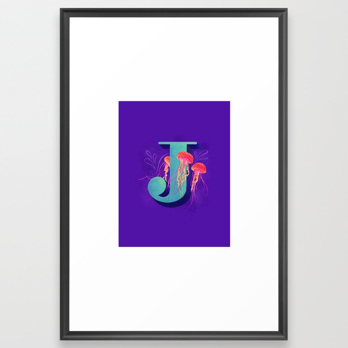 Aquatic Alphabet: Jellyfish Framed Art Print