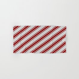 [ Thumbnail: Light Grey and Dark Red Colored Striped Pattern Hand & Bath Towel ]