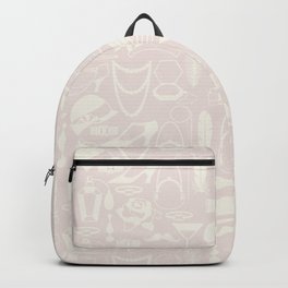 White Fashion 1920s Vintage Pattern on Pastel Pale Pink Backpack