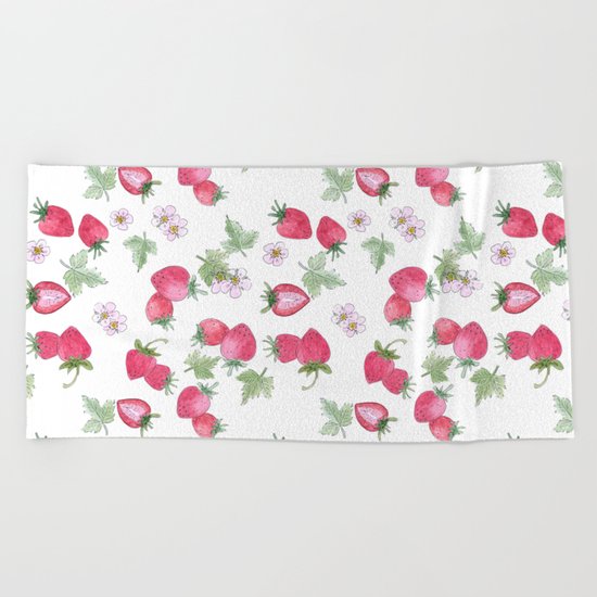 Watercolor . Strawberry on a White background . Beach Towel