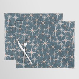 Retro Space - Midcentury Modern Starburst Pattern in Pale Blush and Deep Teal Placemat