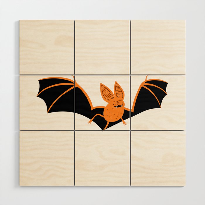 Funny halloween bat animal flying cartoon  Wood Wall Art