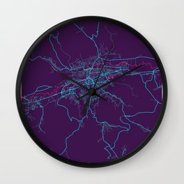 Cluj - Napoca Neon City Map, Cluj - Napoca Minimalist City Map Art Print Wall Clock