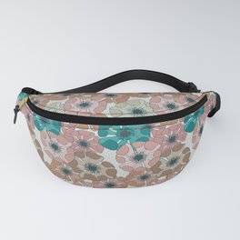 teal green and ecru floral poppy arrangements Fanny Pack