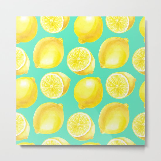 Watercolor lemons pattern Metal Print
