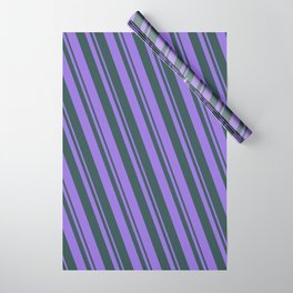 [ Thumbnail: Purple and Dark Slate Gray Colored Lined/Striped Pattern Wrapping Paper ]