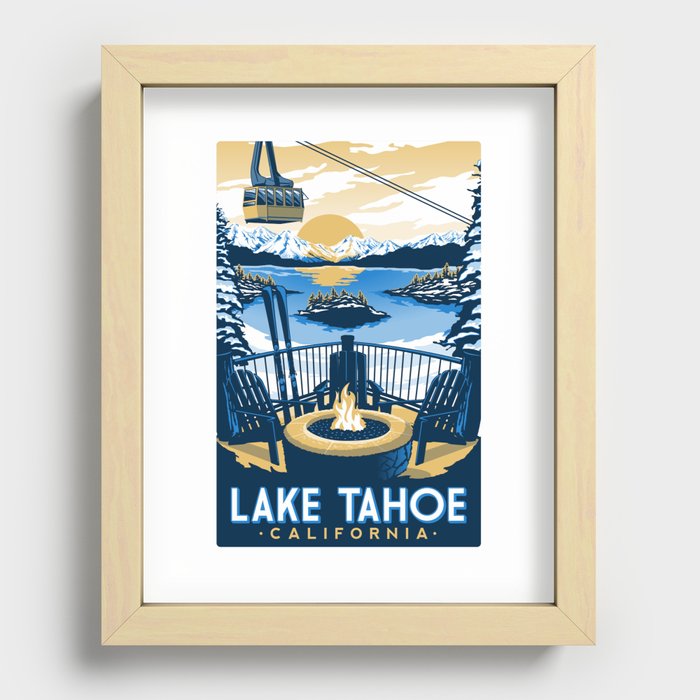 Lake tahoe California vintage travel poster Recessed Framed Print