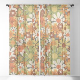 70's Retro Flowers Print Sheer Curtain