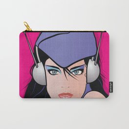 Beautiful Pop Art Woman Paulina with Headphones Carry-All Pouch | Contemporary, Digital, Frankschuster, Art, Lady, Hat, Sexy, Illustration, Beautiful, Woman 