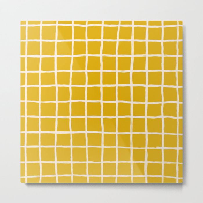 Yellow Checkered Grid Metal Print