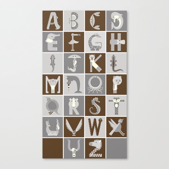 Neutral Vertical Animal Alphabet (Complete Poster) Canvas Print