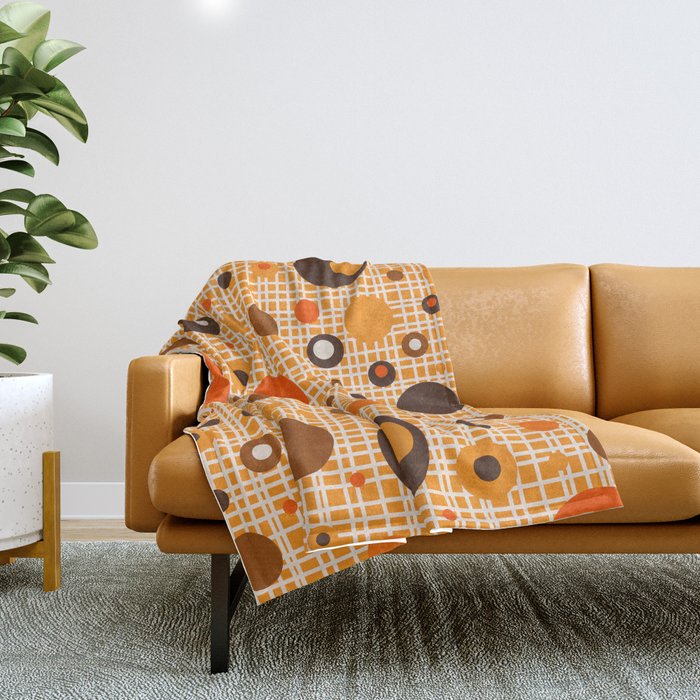 Mid Century Modern Dotty Dots Woven Pattern in Retro 70s Orange Brown Beige Throw Blanket