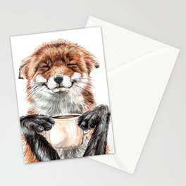 " Morning fox " Red fox with her morning coffee Stationery Card