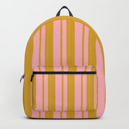 [ Thumbnail: Goldenrod & Light Pink Colored Lined Pattern Backpack ]