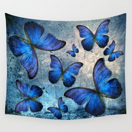 Butterfly Blue Vintage  Wall Tapestry
