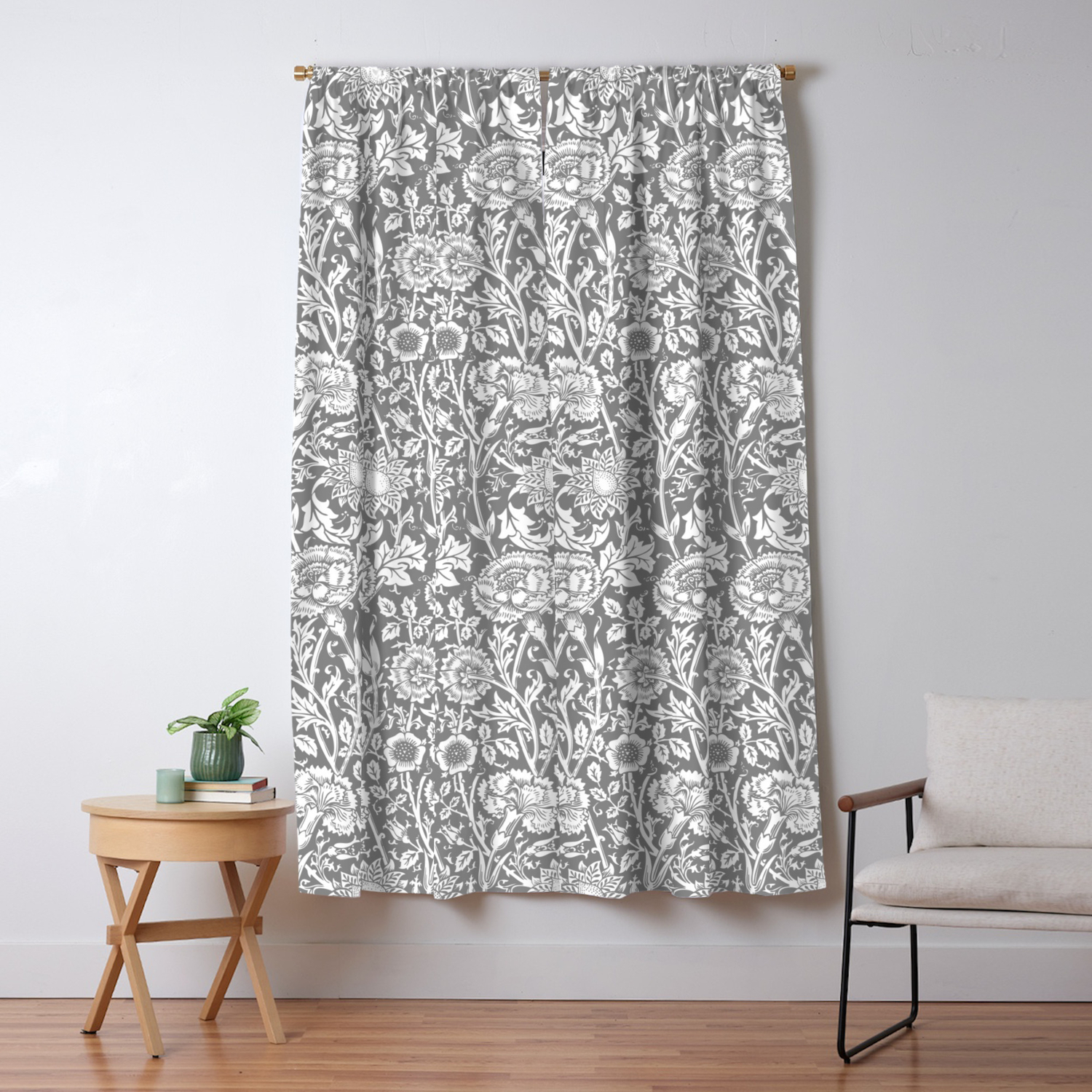William Morris Floral Pattern Pink And Rose In Grey And White Vintage Flower Patterns Blackout Curtain By Eclecticatheart Society6