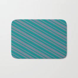 [ Thumbnail: Dark Cyan & Slate Gray Colored Stripes/Lines Pattern Bath Mat ]
