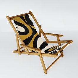 Mod Swirl Retro Abstract Pattern in Black, Dark Gold, and Cream Sling Chair