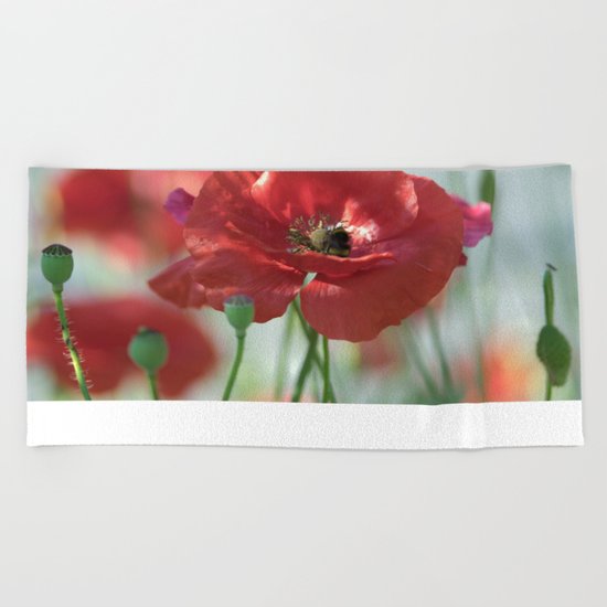 Red poppy Art Beach Towel