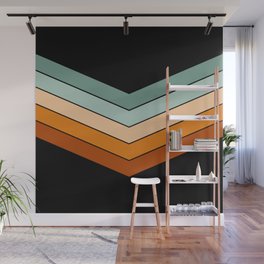 V - Minimalistic Colorful Retro Stripe Art Pattern on Black Wall Mural