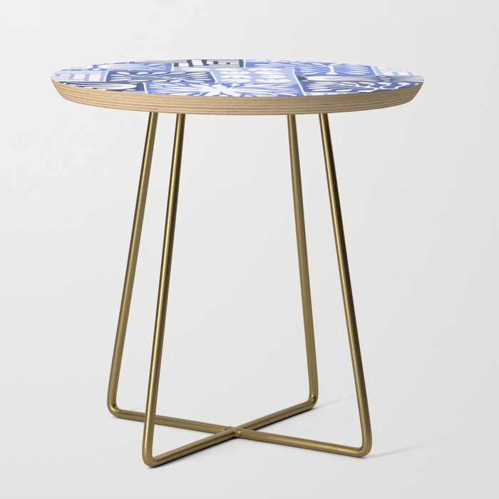 Stylized Floral Patchwork in Shades of Blue Side Table