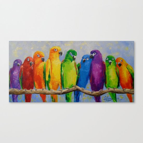 A flock of parrots, Canvas Print