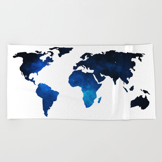 World Map Space Planet Blue Beach Towel
