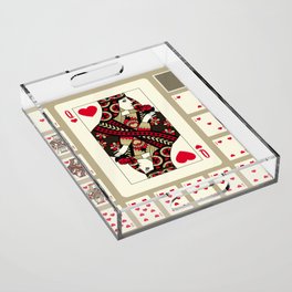 Playing cards of Hearts suit in vintage style. Original design. Vintage illustration Acrylic Tray