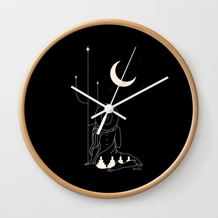 Talking to the Moon - Black and White Wall Clock