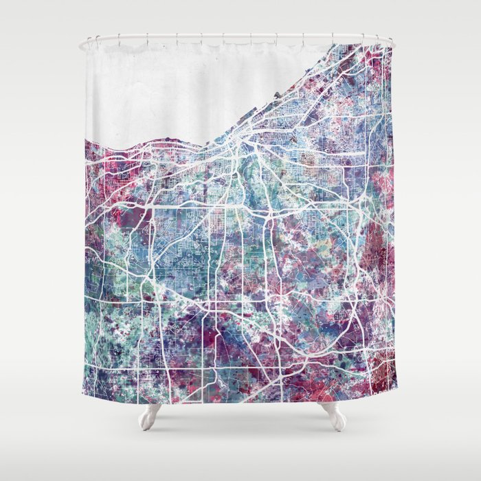 Cleveland Map Shower Curtain By Mapmapmapswatercolors Society6