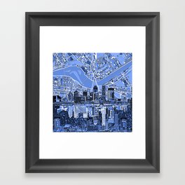 louisville city skyline blue Framed Art Print