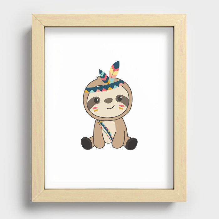 Indian Sloth Carnival Sloths Feather Recessed Framed Print