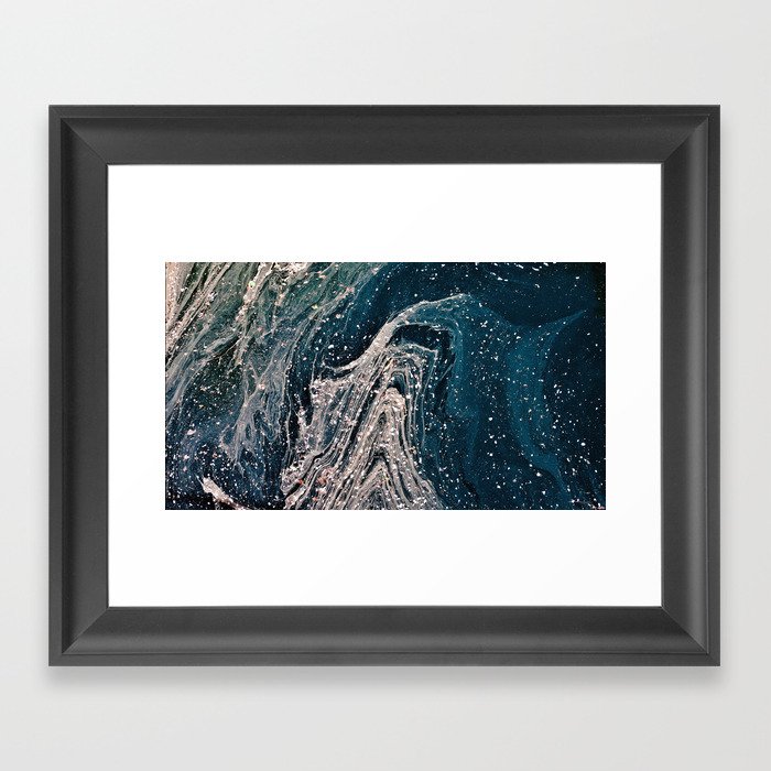 Blue and White Marble Textured Framed Art Print