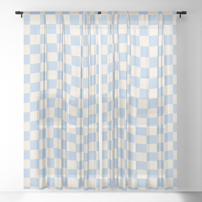 Check II - Baby Blue Twist — Checkerboard Print Sheer Curtain