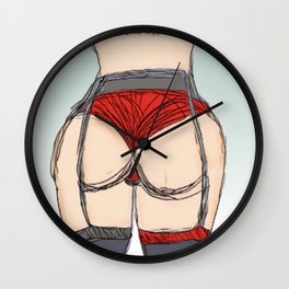 Garter Betty Wall Clock | Nylon, Stockings, Garterbelt, Girl, Lingerie, Body, Red, Model, Digital, Colored Pencil 