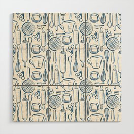 Pastry Tools in Blue and White Wood Wall Art