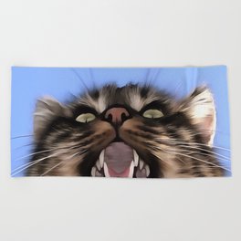 Plaintive Meow Of A Tabby Cat Acrylic Painting  Beach Towel