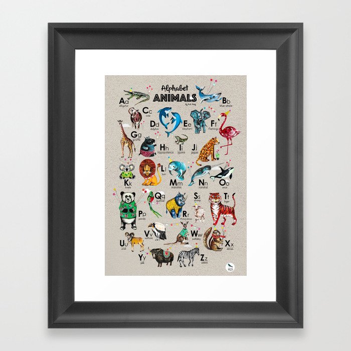 Animals Alphabet in English Framed Art Print