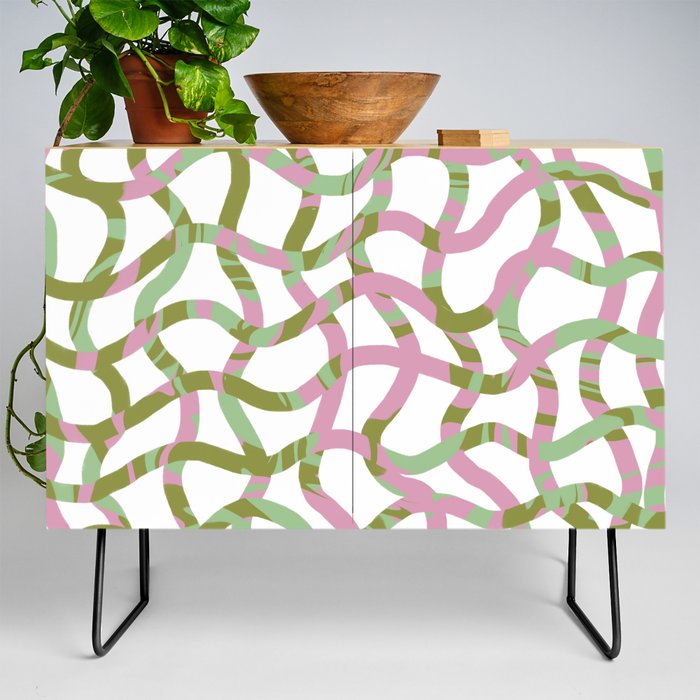 Retro vintage swirl waves: light lime and soft pink Credenza