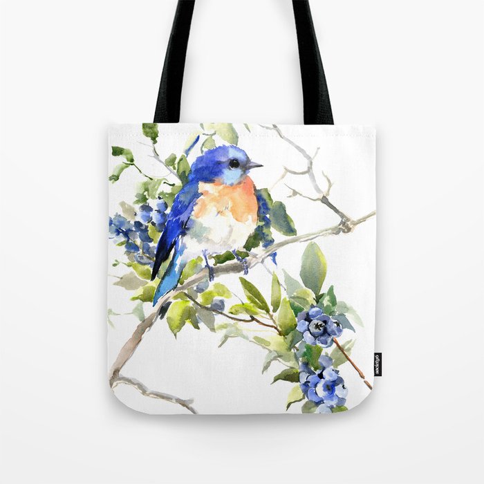 Bluebird and Blueberry Tote Bag