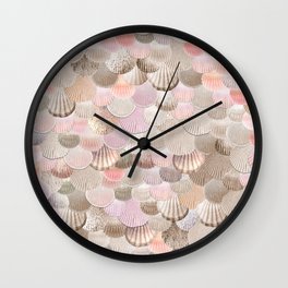 MERMAID SHELLS - CORAL ROSEGOLD Wall Clock | Shell, Monikastrigel, Girly, Glitter, Clam, Coral, Scallop, Mussel, Gold, Photo 