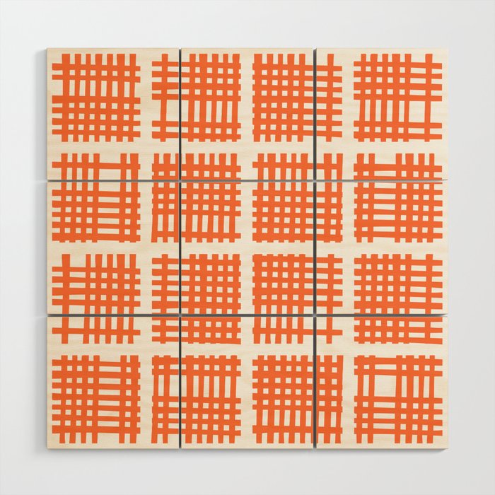 Mid Century Modern Abstract Squares Orange Wood Wall Art By