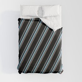 [ Thumbnail: Sky Blue, Dim Grey, and Black Colored Pattern of Stripes Duvet Cover ]