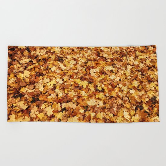 Gold yellow fall maple leaves Beach Towel