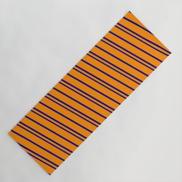 [ Thumbnail: Dark Orange & Dark Blue Colored Pattern of Stripes Yoga Mat ]
