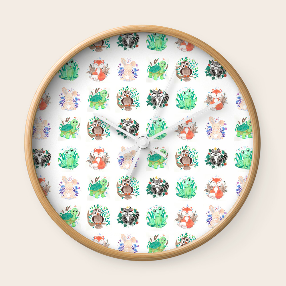 Woodland Creatures Wallpaper Wall Clock By Rockandroarcreative