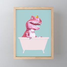 Pink T-Rex in Bathtub Framed Mini Art Print