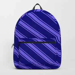 [ Thumbnail: Blue and Medium Slate Blue Colored Lined/Striped Pattern Backpack ]